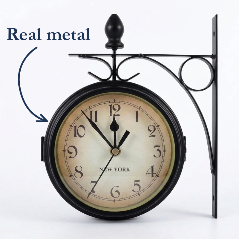 Retro Double-Sided Station Wall Clock - Antique