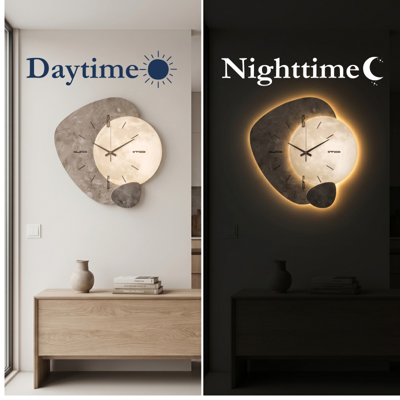 Modern Wall Clock Design For Living Room LED Backlit Moon
