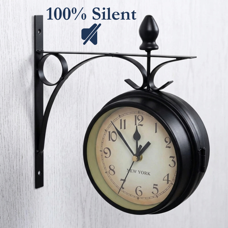 Retro Double-Sided Station Wall Clock - Antique