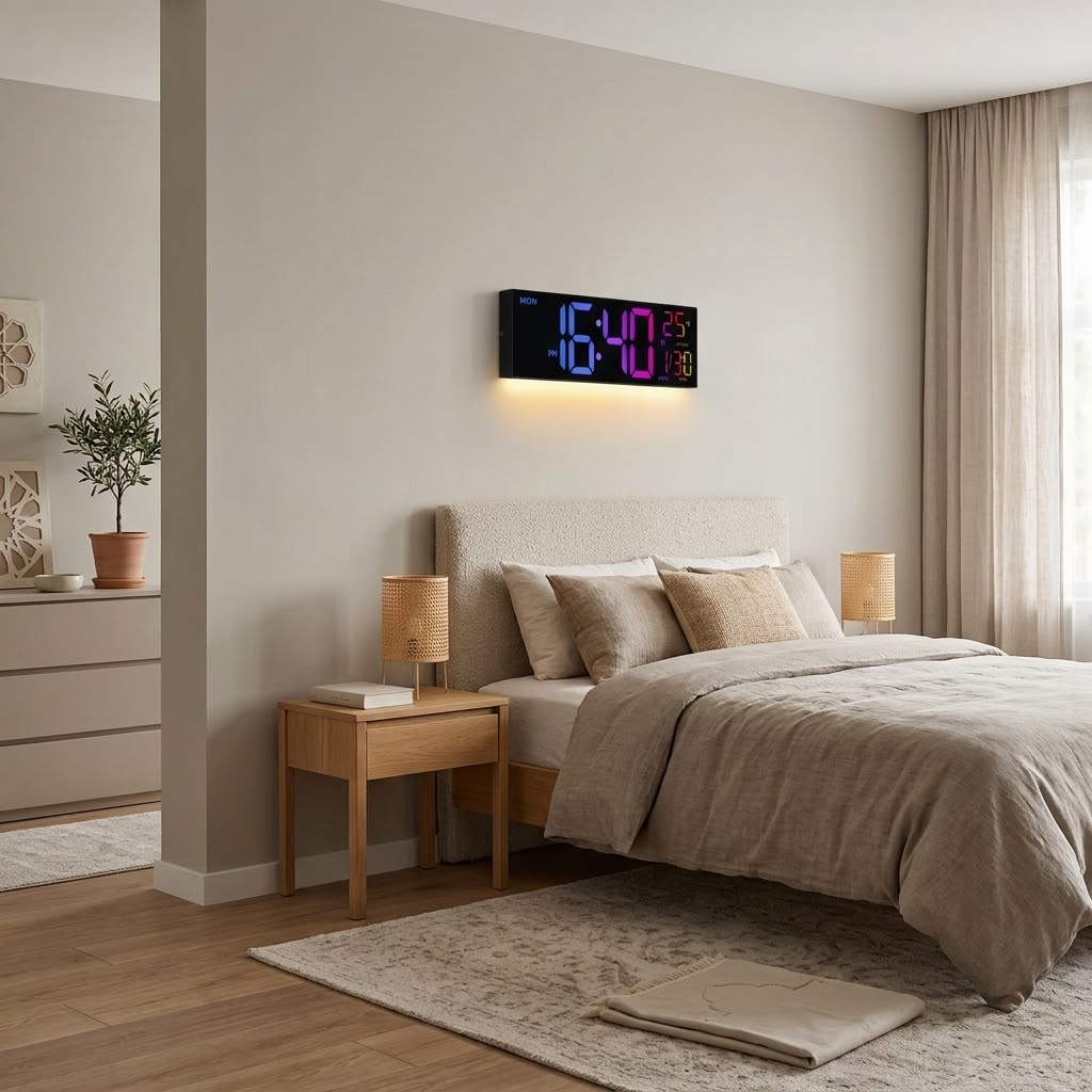 Large Digital Wall Clock - LED Display with Remote