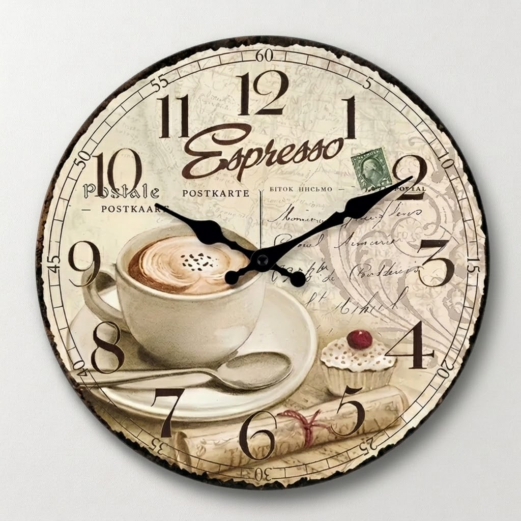 European Retro Coffee Cup Wooden Wall Clock
