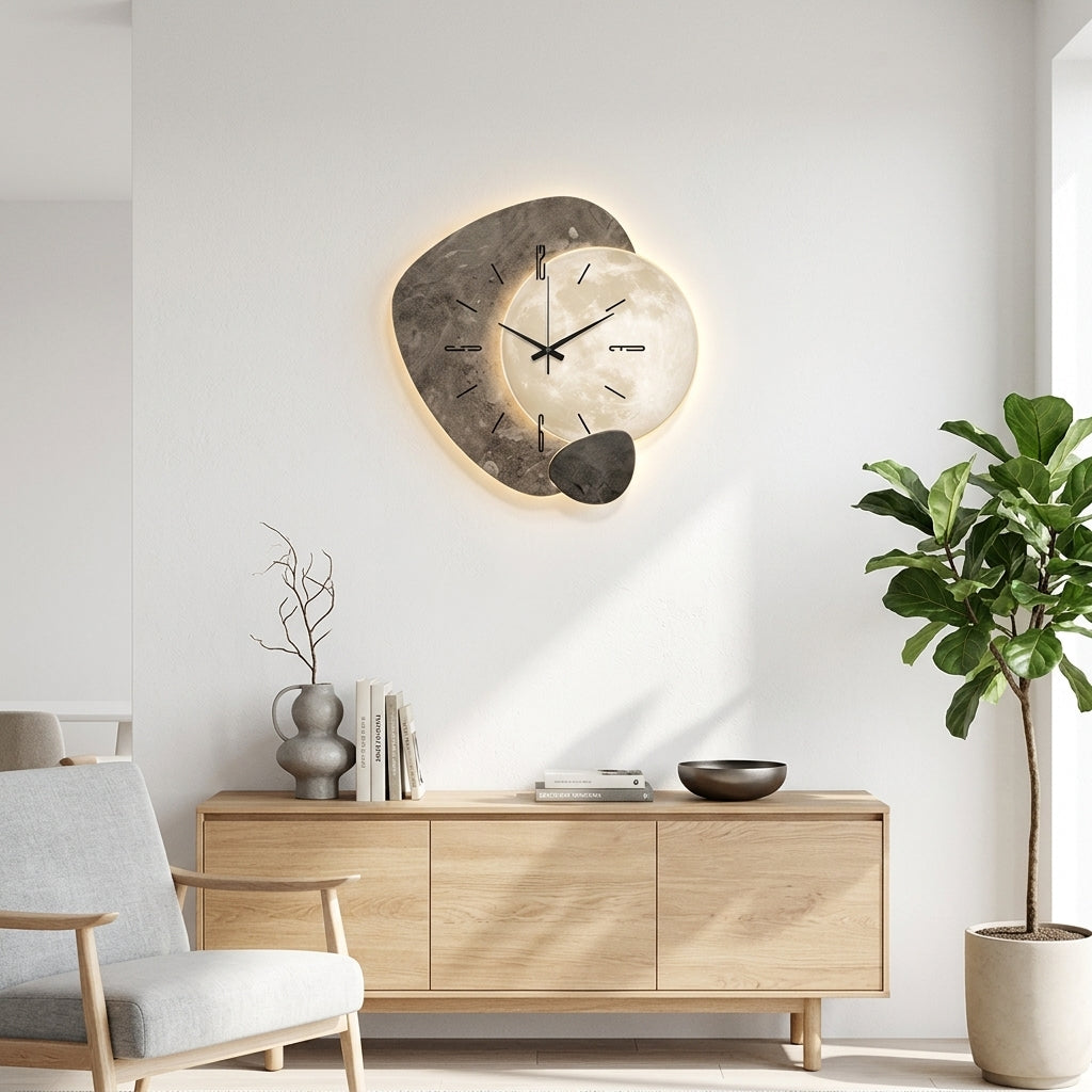 Modern Wall Clock Design For Living Room LED Backlit Moon