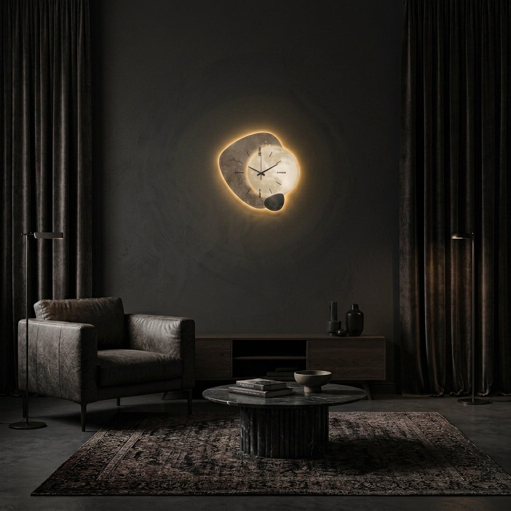 Modern Wall Clock Design For Living Room LED Backlit Moon