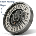 Large Retro Wall Clock Moving Gears Silent