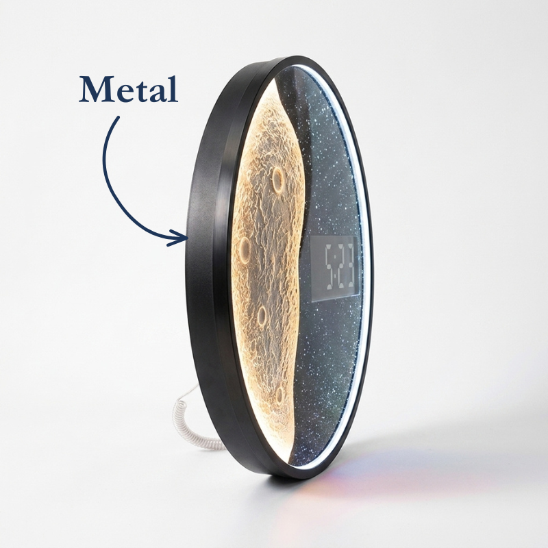 Modern Moon Wall Clock For Living Room - Round Background Lighting