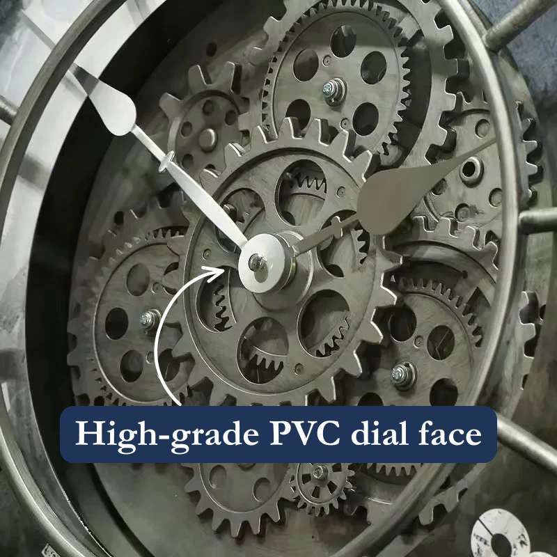 Large Retro Wall Clock Moving Gears Silent