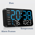 Black Rectangular LED Digital Wall Clock with Acoustic Control