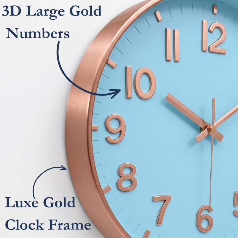 Clock For Living Room Wall Silent Quartz Round