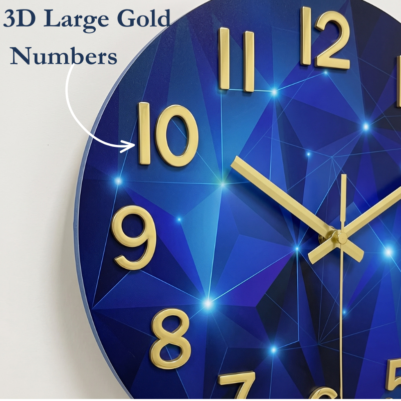 Modern Style Wall Clock Dark Blue Tempered Glass