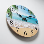 Light Luxury Coastal Beach Wooden Wall Clock For Living Room – Silent Sweep Quartz