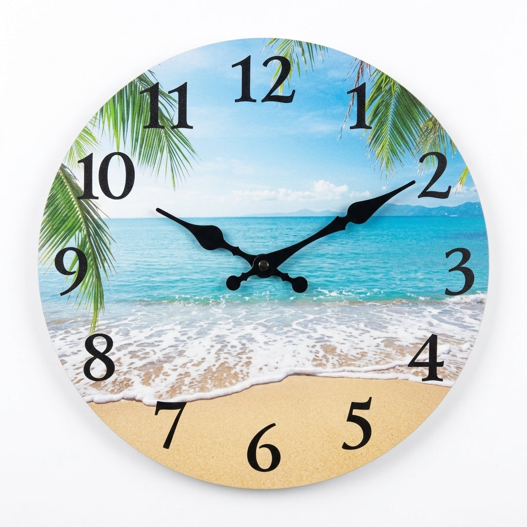 Light Luxury Coastal Beach Wooden Wall Clock For Living Room – Silent Sweep Quartz