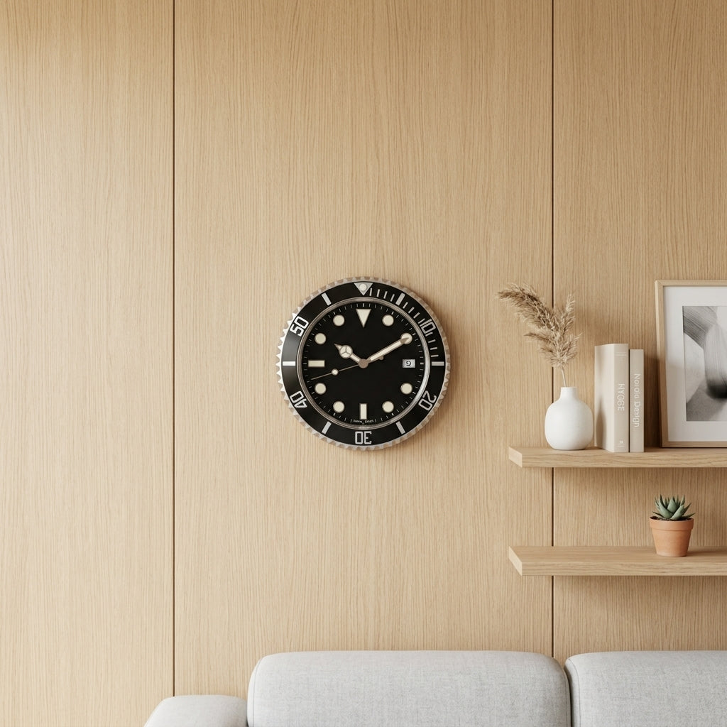 14-Inch Metal Luminous Watch Wall Clock - Black H5 - Living Room