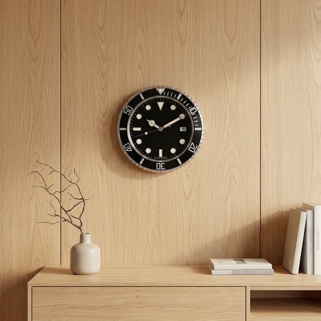 14-Inch Metal Luminous Watch Wall Clock - Black H5 - Living Room