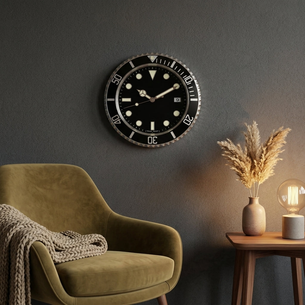 14-Inch Metal Luminous Watch Wall Clock - Black H5 - Living Room