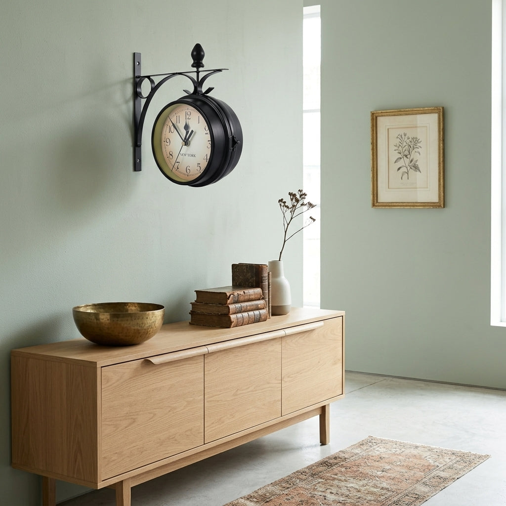 Retro Double-Sided Station Wall Clock - Antique