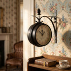 Retro Double-Sided Station Wall Clock - Antique