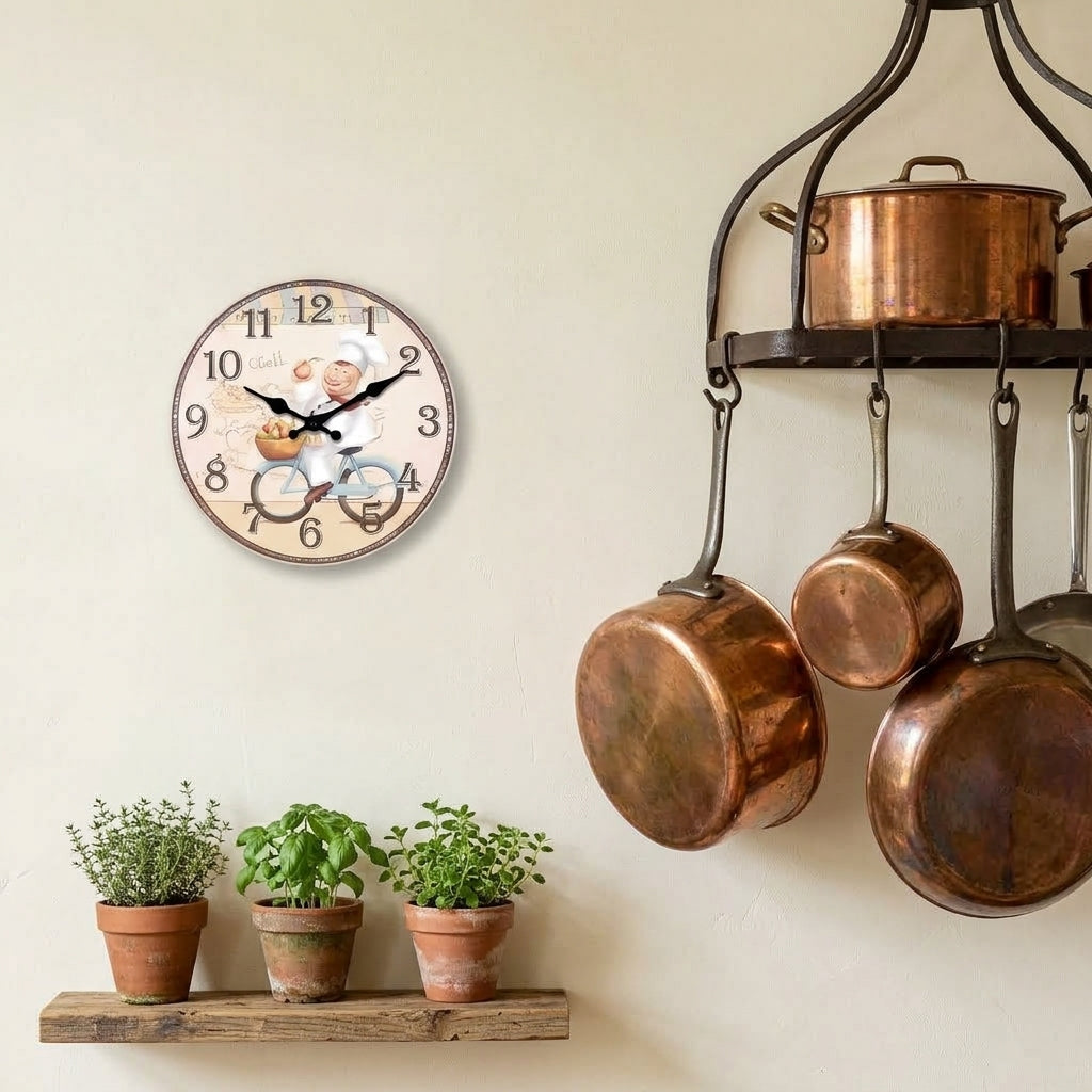 Italian Chef Cartoon Wall Clock – Kitchen Wall Clock, Silent Quartz