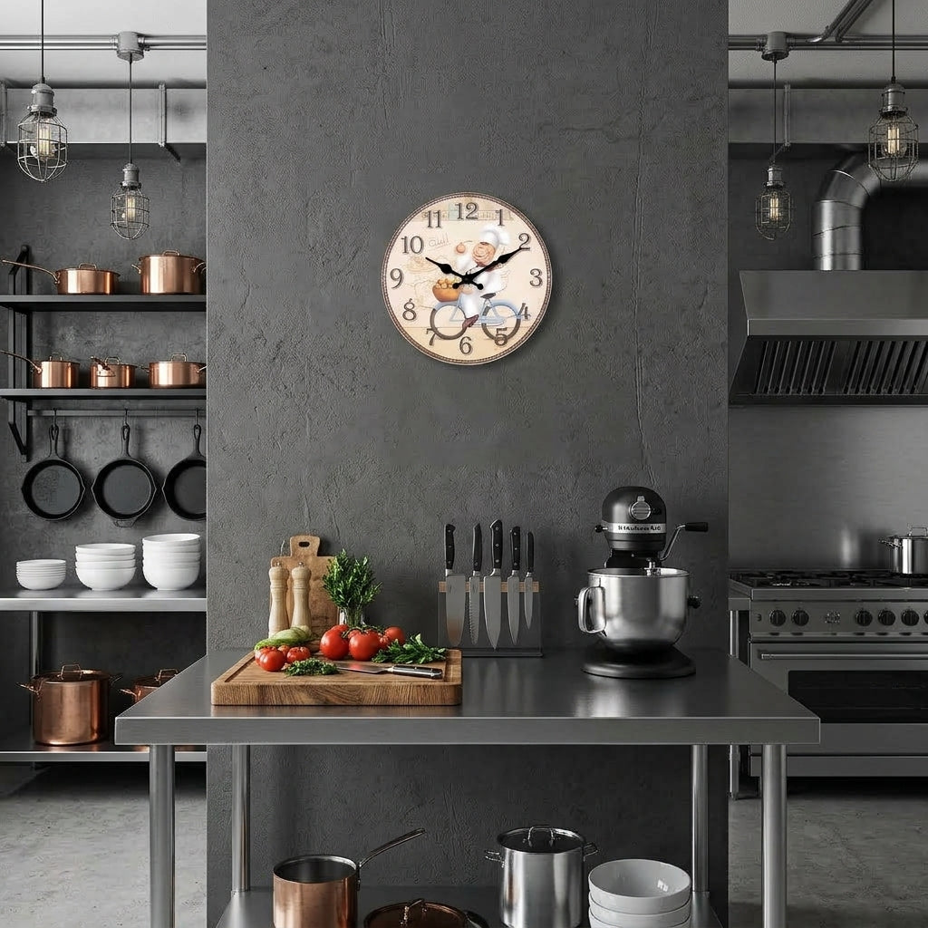 Italian Chef Cartoon Wall Clock – Kitchen Wall Clock, Silent Quartz
