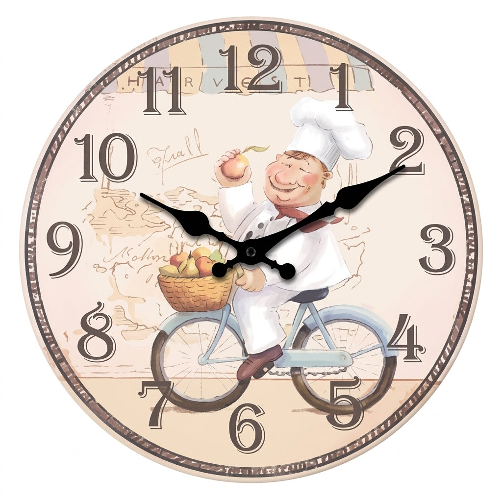 Italian Chef Cartoon Wall Clock – Kitchen Wall Clock, Silent Quartz