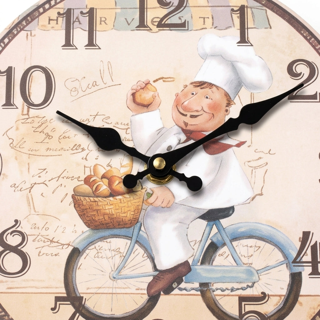 Italian Chef Cartoon Wall Clock – Kitchen Wall Clock, Silent Quartz