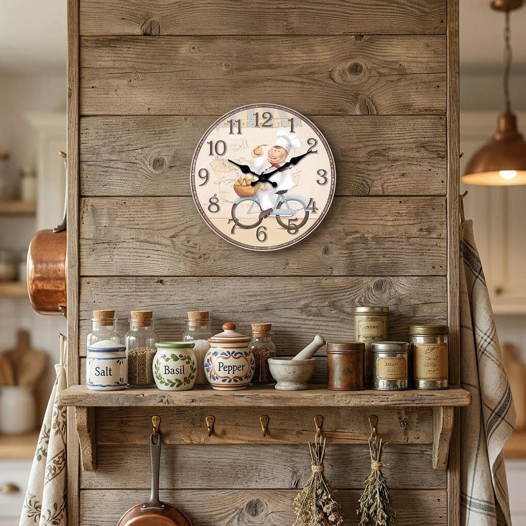Italian Chef Cartoon Wall Clock – Kitchen Wall Clock, Silent Quartz
