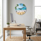 Light Luxury Coastal Beach Wooden Wall Clock For Living Room – Silent Sweep Quartz