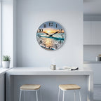 Seaside Sunset Wooden Wall Clock For Kicthen, Silent Quartz