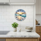 Seaside Sunset Wooden Wall Clock For Kicthen, Silent Quartz