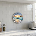 Seaside Sunset Wooden Wall Clock For Kicthen, Silent Quartz