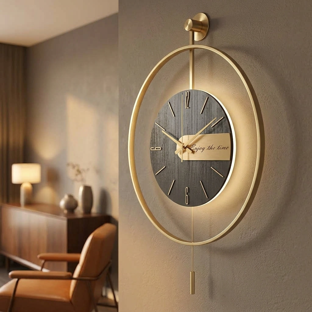 Large Modern Wall Clock LED Light Pendulum