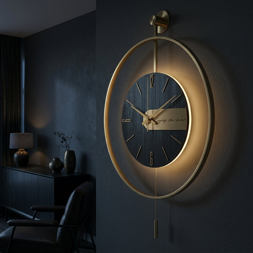 Large Modern Wall Clock LED Light Pendulum