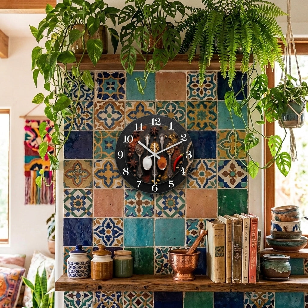 Marble-Patterned Wooden Wall Clock