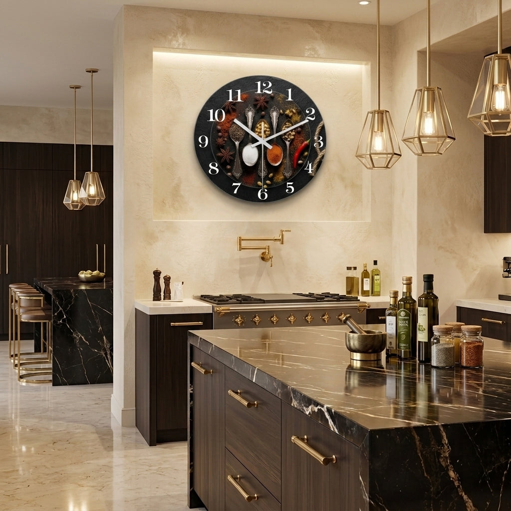 Marble-Patterned Wooden Wall Clock