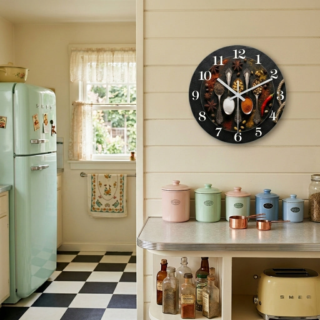 Marble-Patterned Wooden Wall Clock