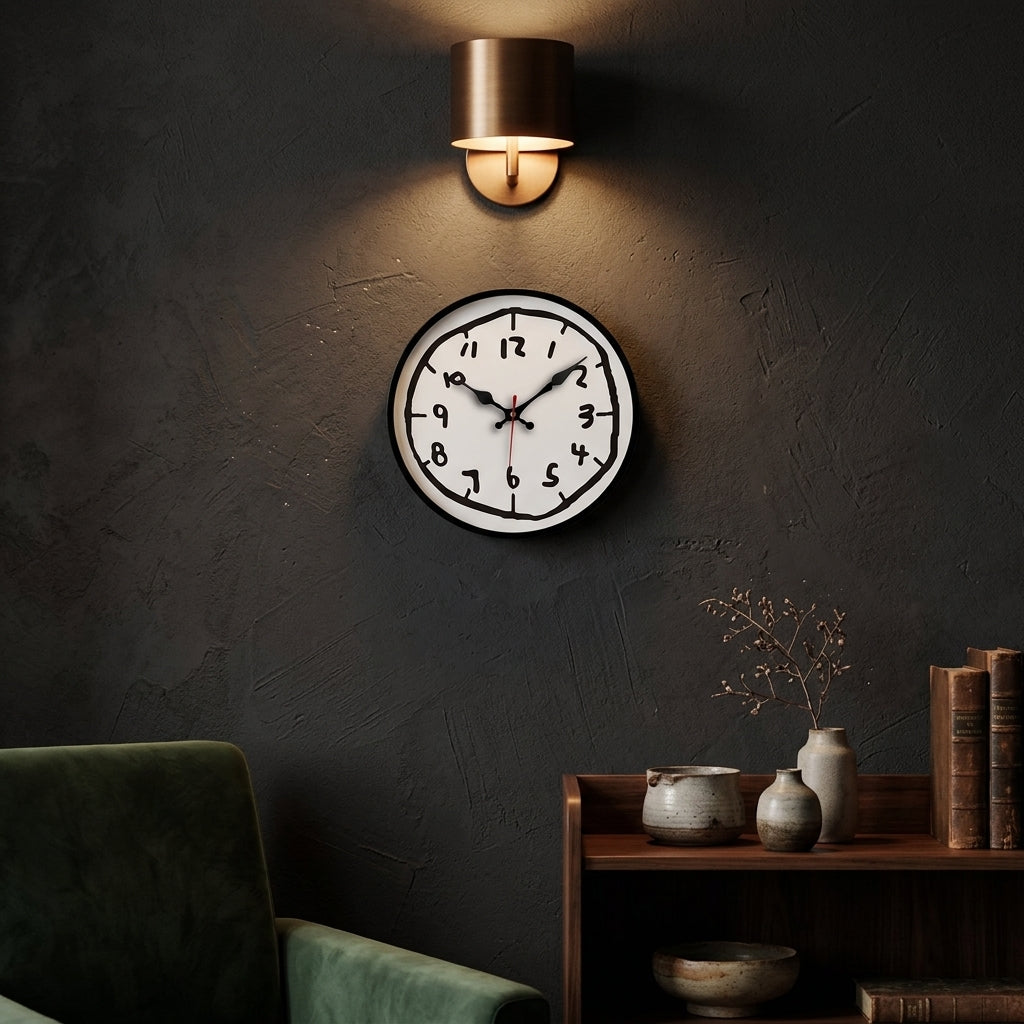 Creative Hand Drawing Wooden Silent Wall Clock