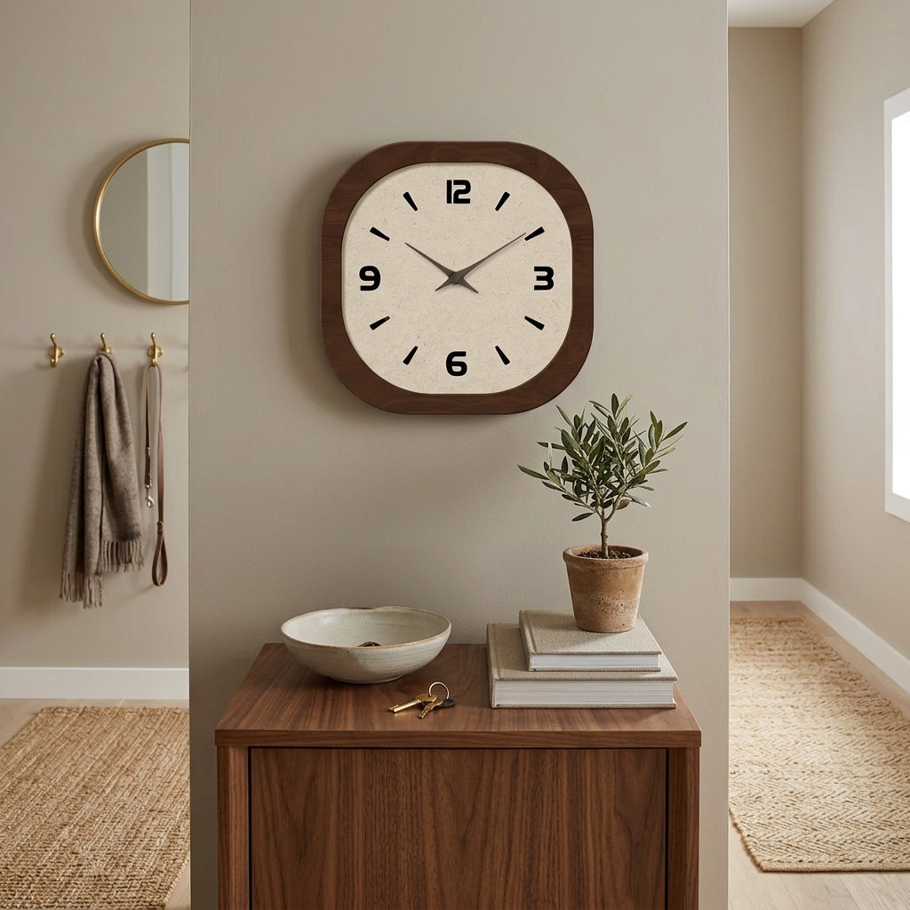 French Retro Cream Wooden Wall Clock – Silent Quartz Square Decor