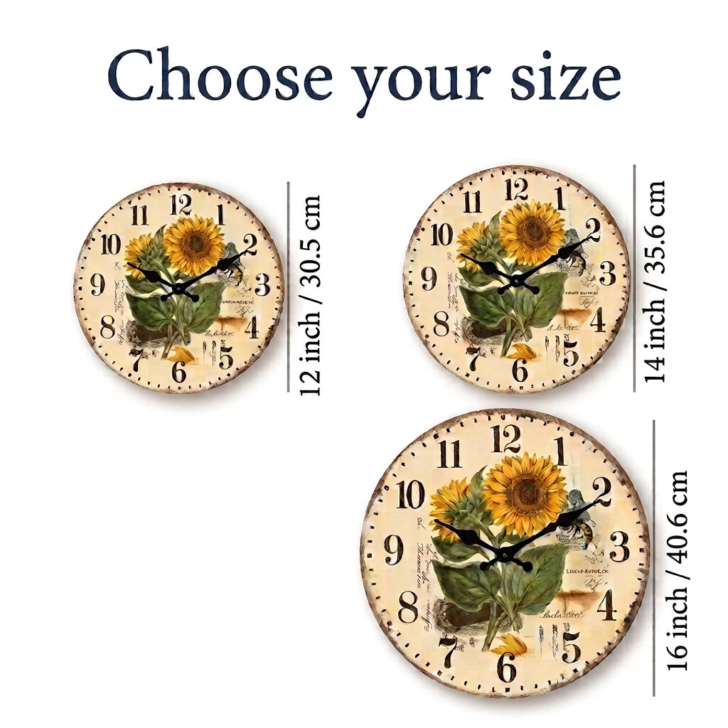 Vintage Sunflower Kitchen Wooden Wall Clock