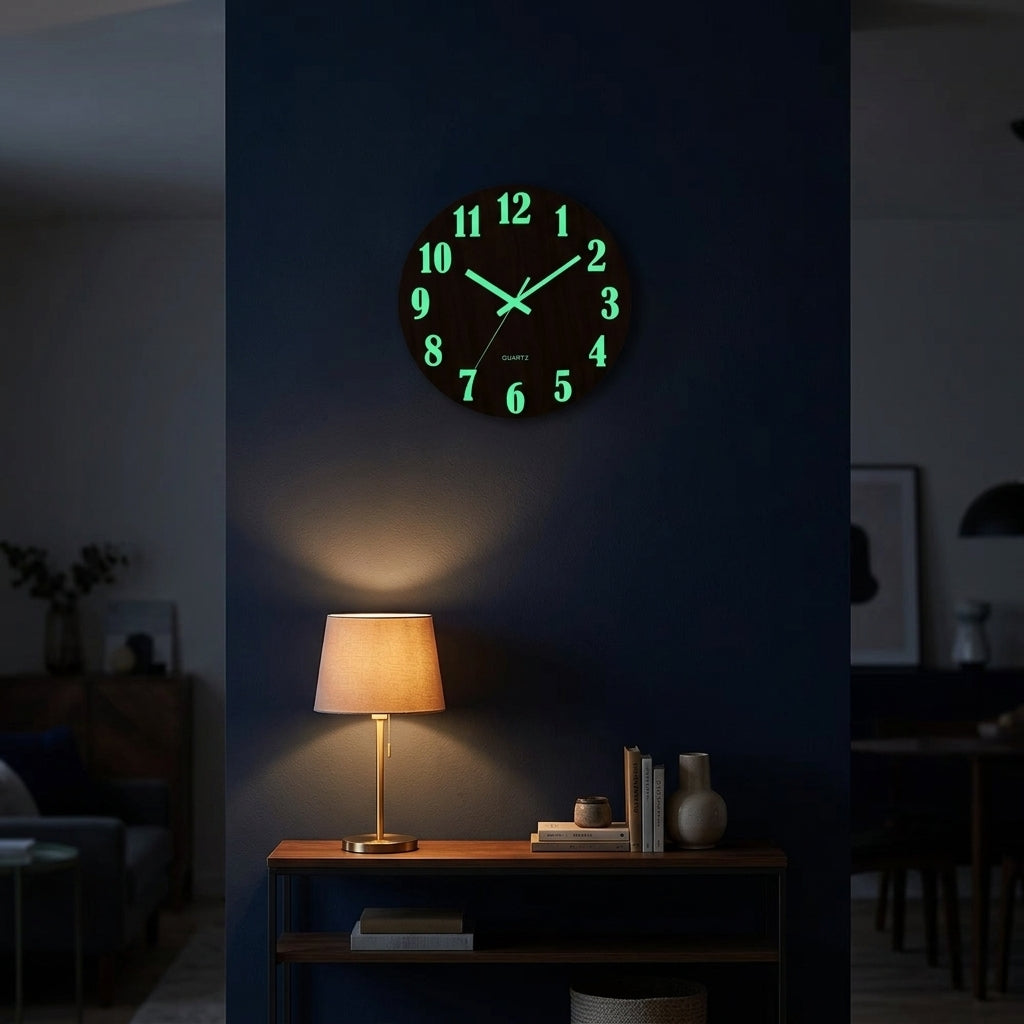 Luminous Brief Wooden Wall Clock - Dark Brown