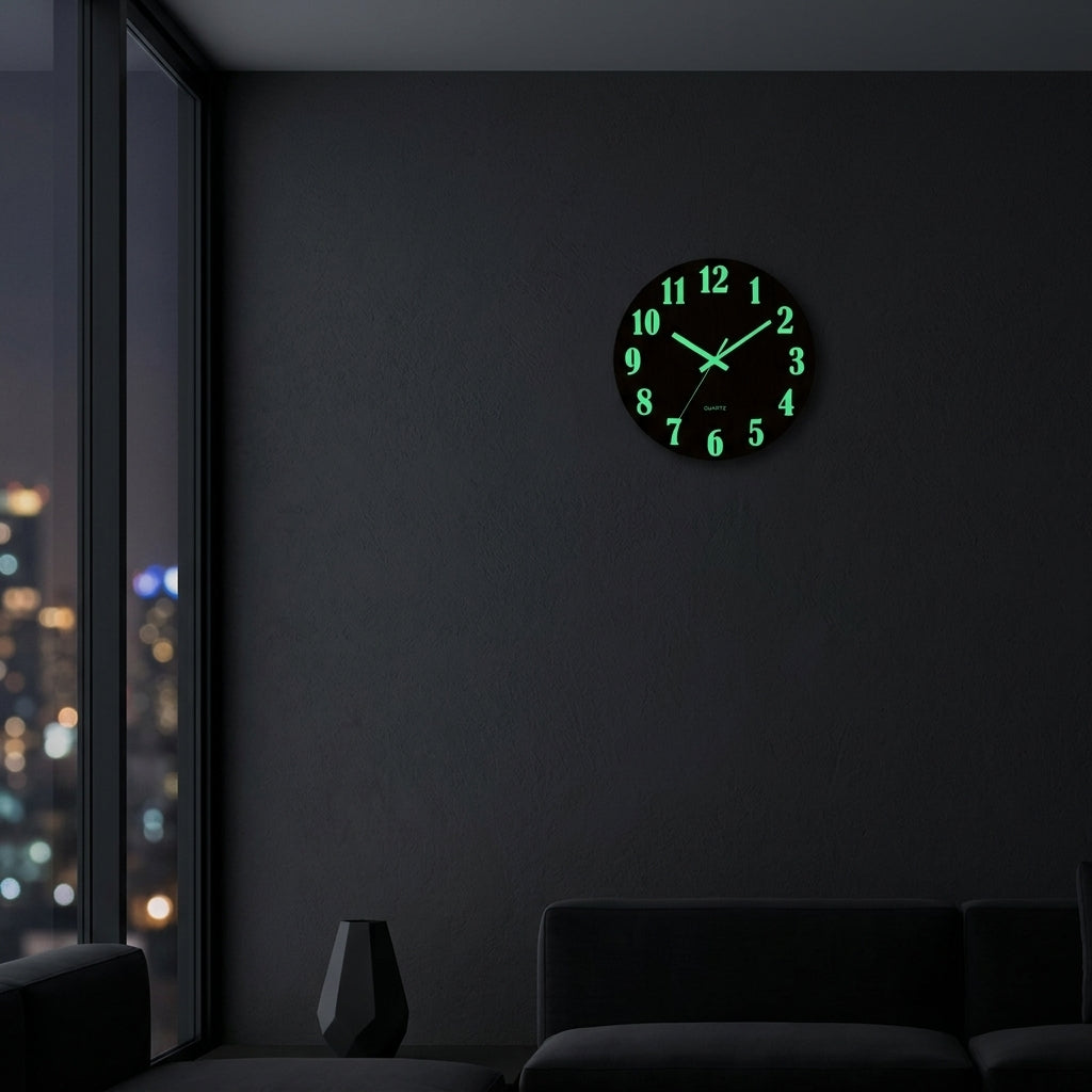 Luminous Brief Wooden Wall Clock - Dark Brown