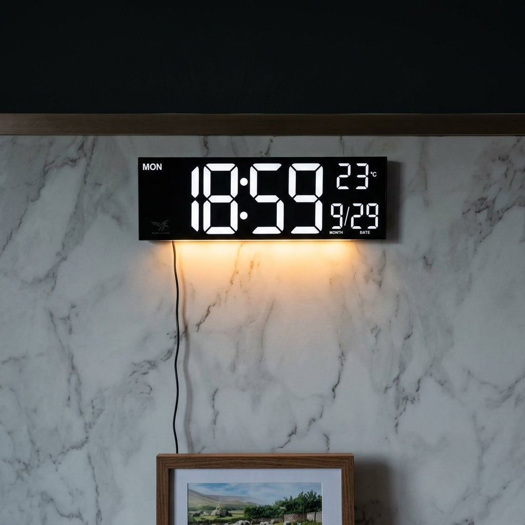 Large LED Remote Controlled Digital Wall Clock, Calendar and Temperature