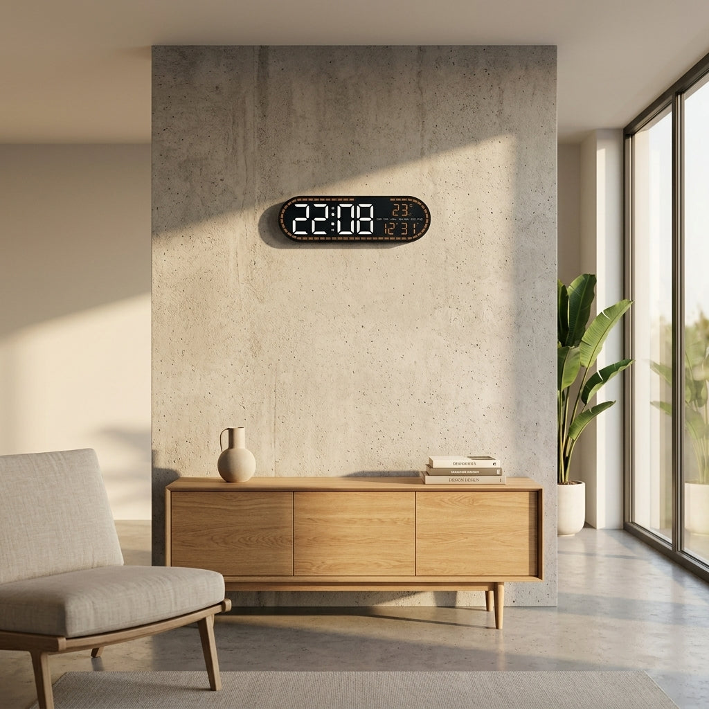 Large Digital Wall Clock LED Oval