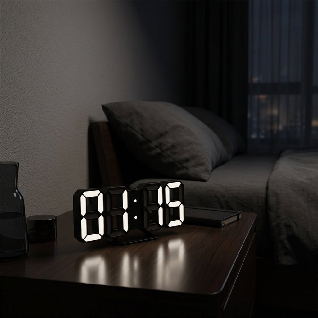 Modern 3D LED Digital Wall Clock – Adjustable Night Glow & Dimmer