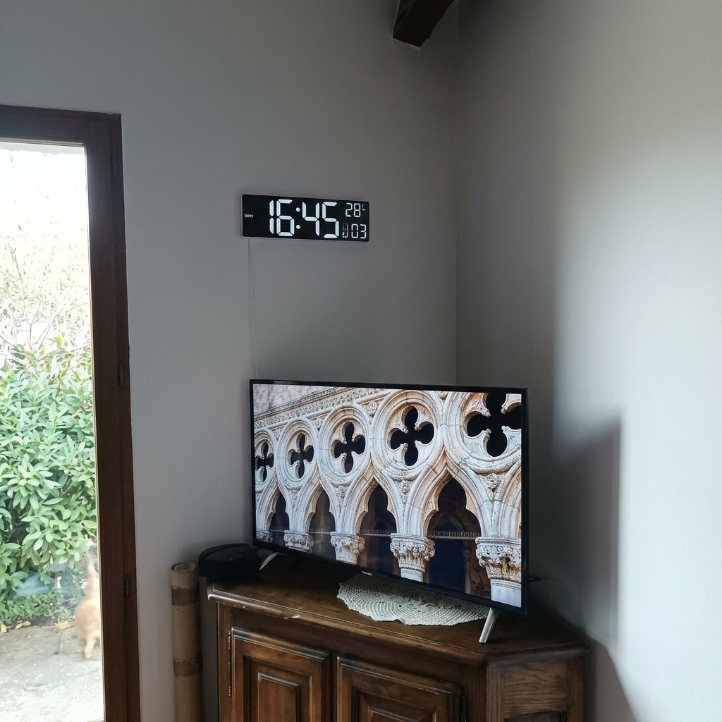 Large LED Remote Controlled Digital Wall Clock, Calendar and Temperature