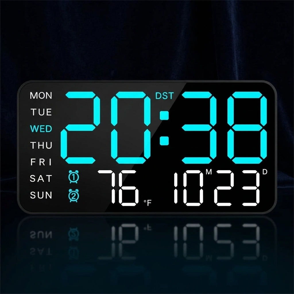 Black Rectangular LED Digital Wall Clock with Acoustic Control