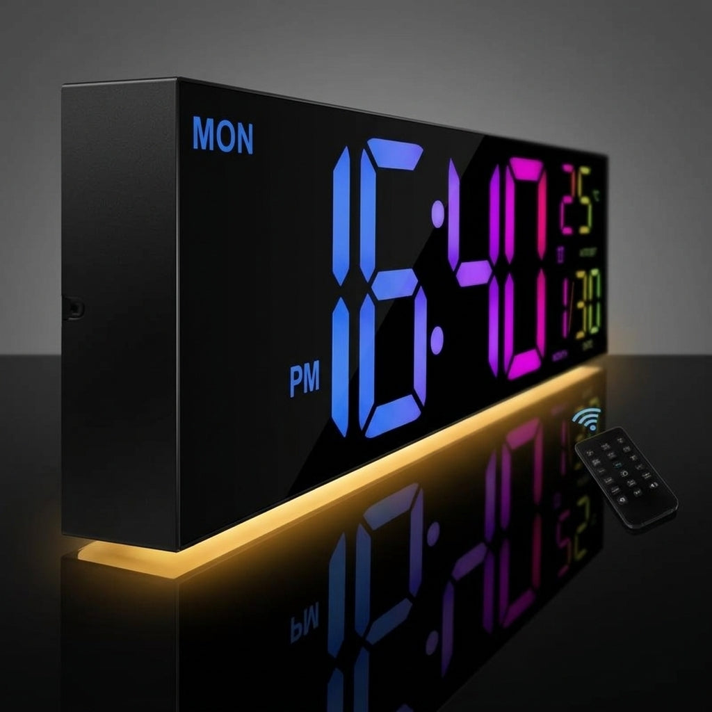 16-Inch LED Digital Wall Clock with Remote, Calendar and Temperature