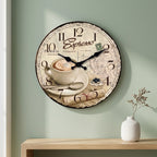 European Retro Coffee Cup Wooden Wall Clock