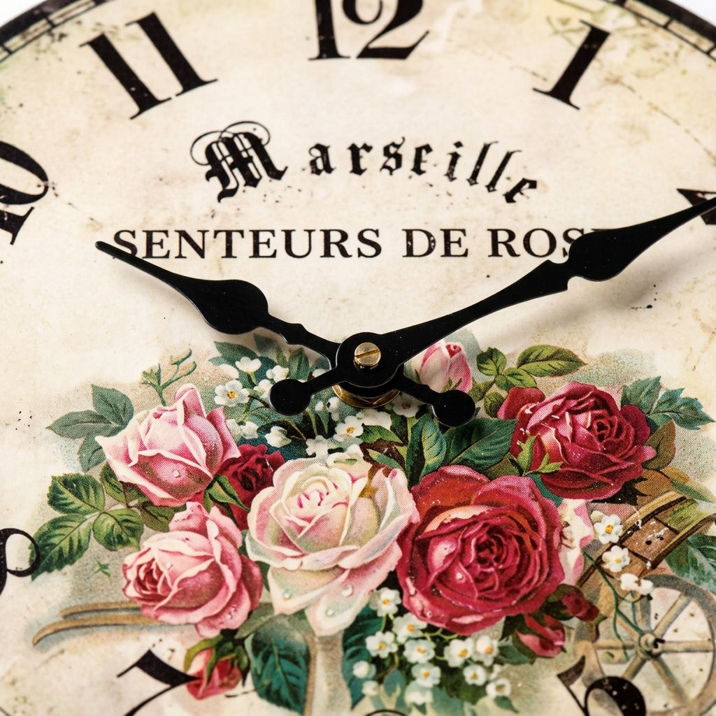European Rose Pattern Wooden Wall Clock For Kitchen