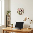 Retro Pink Rose Wall Clock For Living Room–  Silent Quartz