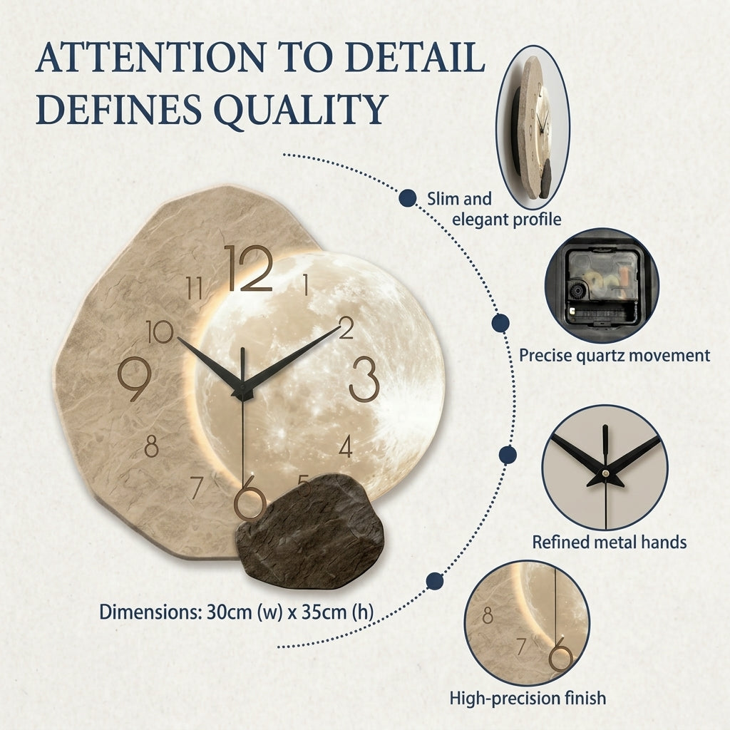 Modern Clock For Living Room Wall Moon Design Silent