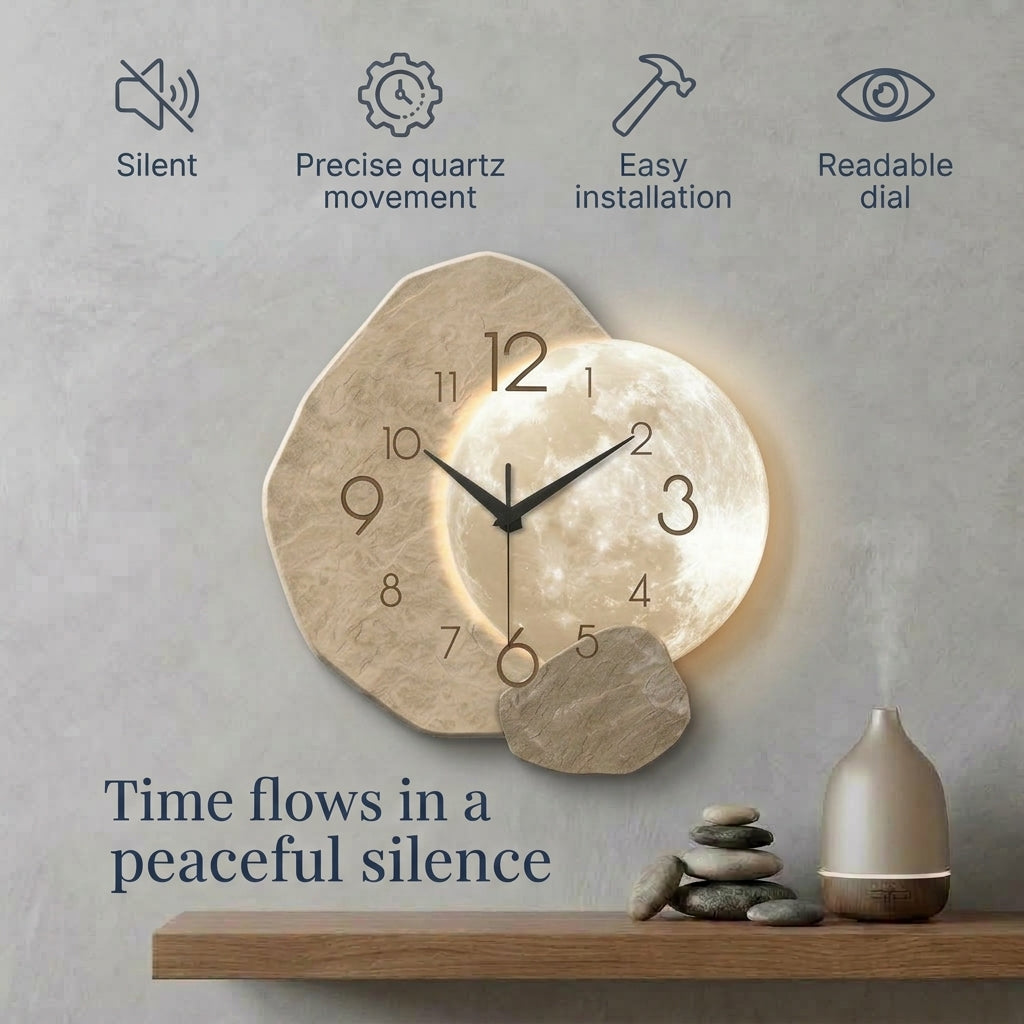 Modern Clock For Living Room Wall Moon Design Silent